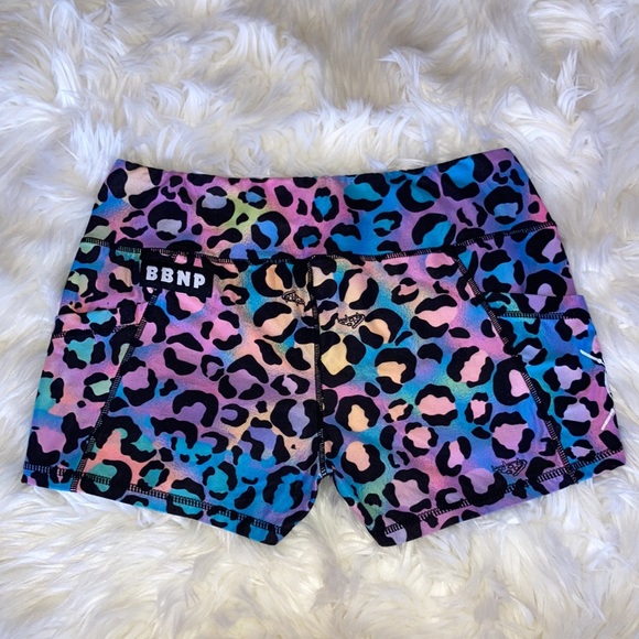 BARBELLS & PIZZA Colorful Leopard Athletic Shorts with Pockets L - Picture 11 of 14